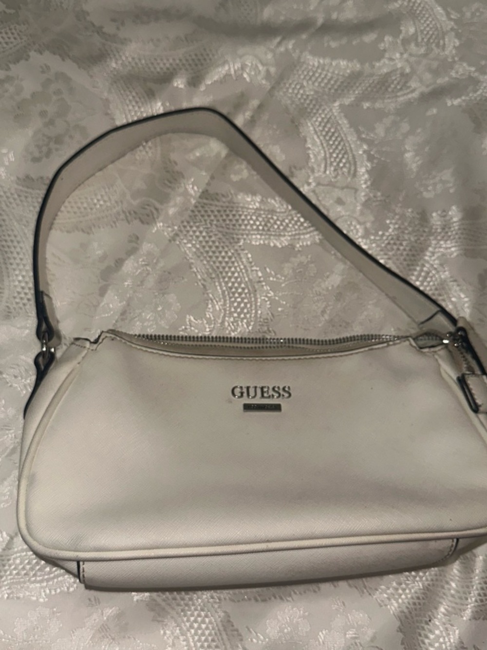 GUESS Cream Shoulder Bag with Silver Hardware
